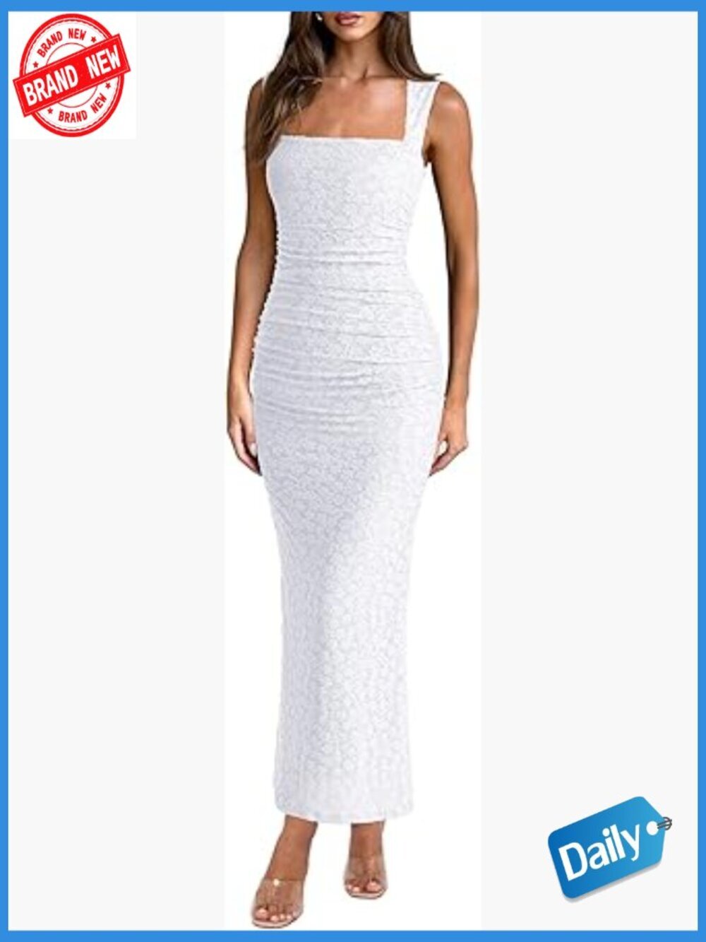 Women's Sleeveless Square Neck Ruched Bodycon Maxi Dress Party Club